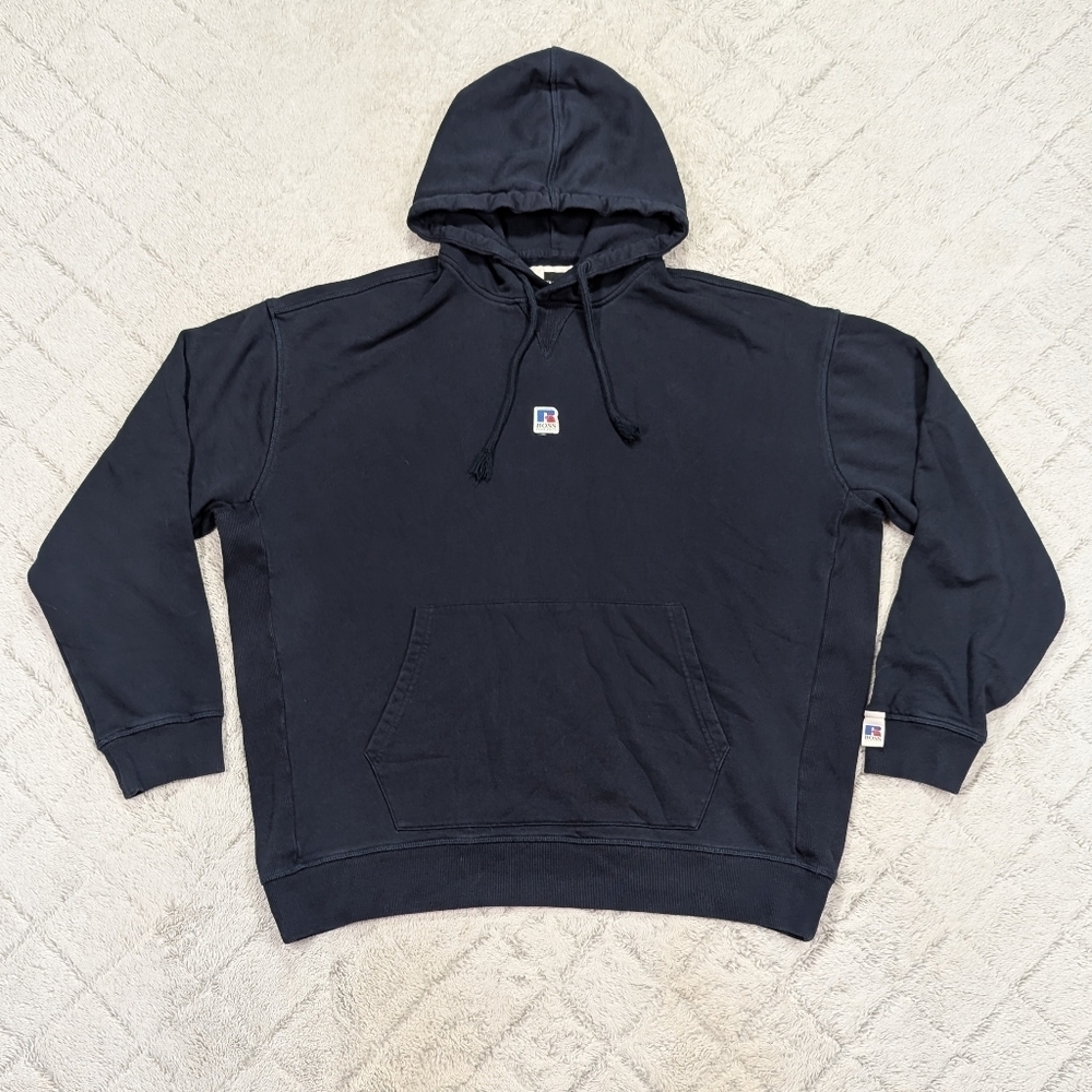 Hugo Boss Russell Athletic Hoodie Sweatshirt Mens XXL Blue Cotton Terry Safa 2